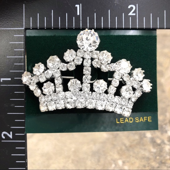 Rhinestone Crown Statement Bling Silver Pin Brooch - Picture 3 of 3